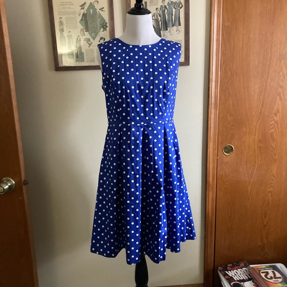Liz Claiborne Blue and White polka dot vintage style dress sz 8